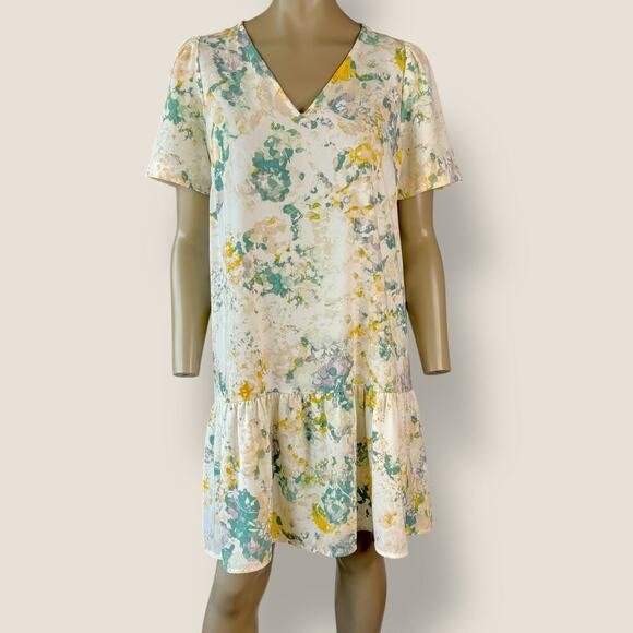 A New Day Floral Short Sleeves Drop Waist Flouncy Shift Dress Size M Multicolor - Picture 1 of 14